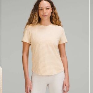 Lululemon Love Crewneck T-shirt Yellow/White Stripe Pima Cotton Sz 6 Like New